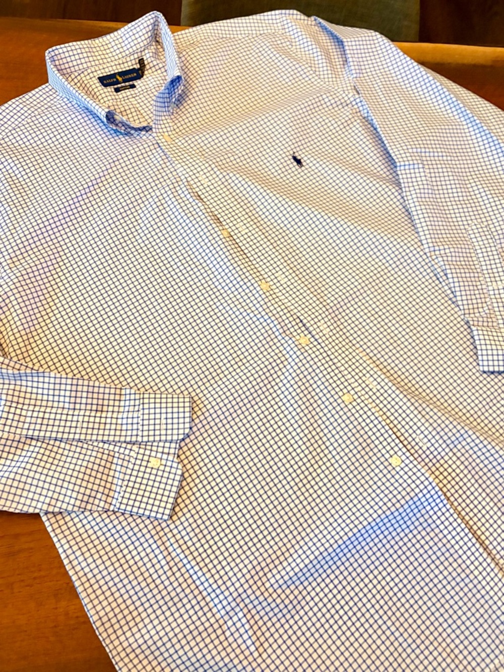 Ralph Lauren Men’s White Button-Down Shirt with Blue Check